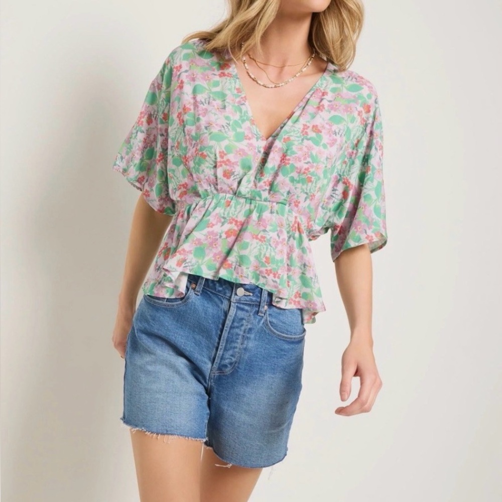 NWT 78 & Sunny Apparel Skysail Pastel Printed Feminine Floral Rayon Blouse large